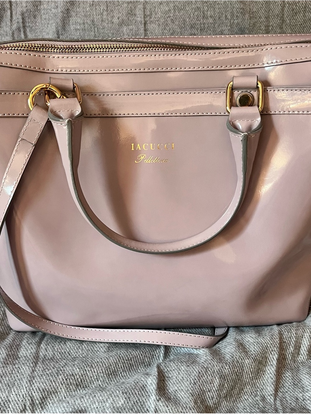 IACUCCI Italian Leather Structured Satchel Shoulder Bag - Pale Lavender